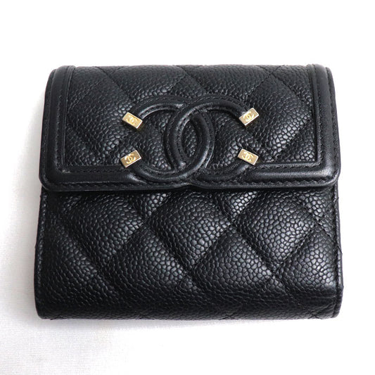 CHANEL シャネル マトラッセ CCフィリグリー 三つ折り財布 ブラック A81940 レディース【中古】