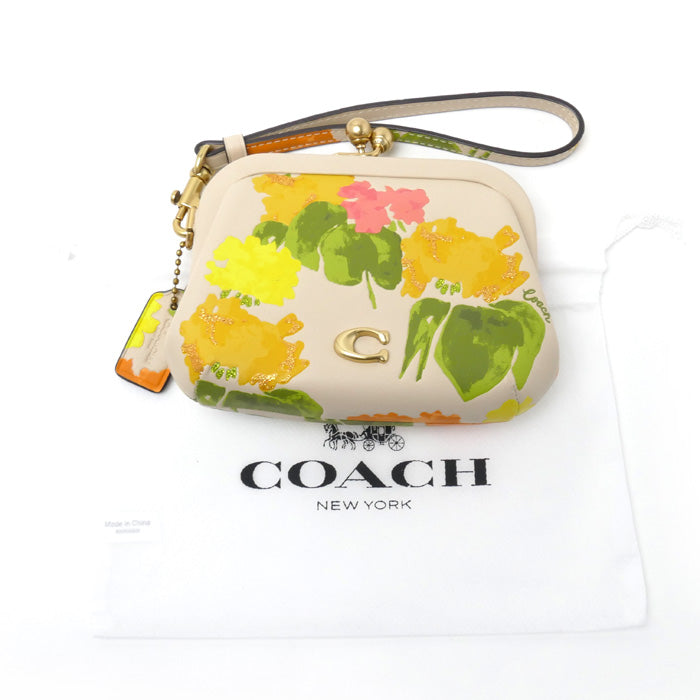 COACH コーチ フローラル プリント キスロック コインケース ベージュ