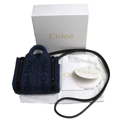 Chloe クロエ ウッディ ナノ 2Wayショルダーバッグ ブルー ブラック CHC23UP235K3545D レディース【中古】【極美品】